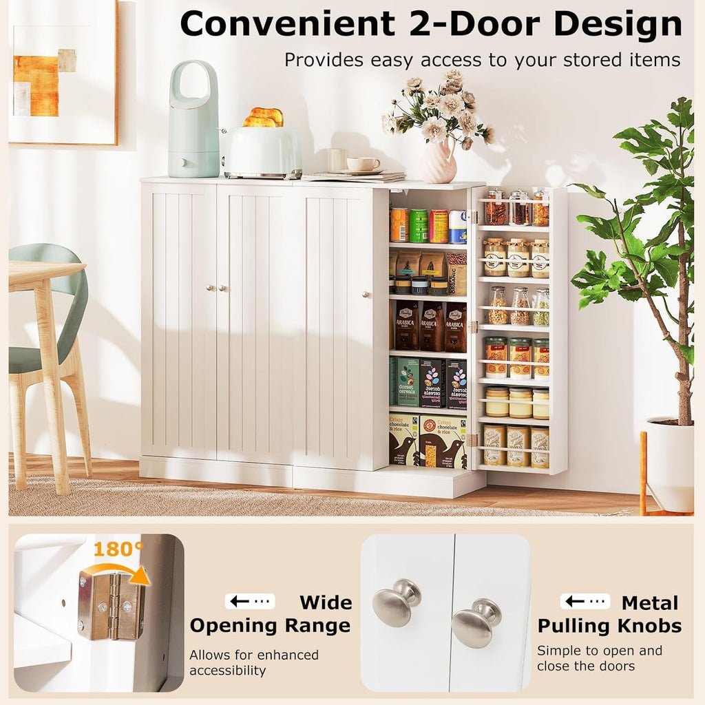 NAFORT 17-Tier Pantry Cabinet with 2 Doors and 6 Adjustable Shelves, Food Storage for Kitchen, Dining Room, Living Room (White)
