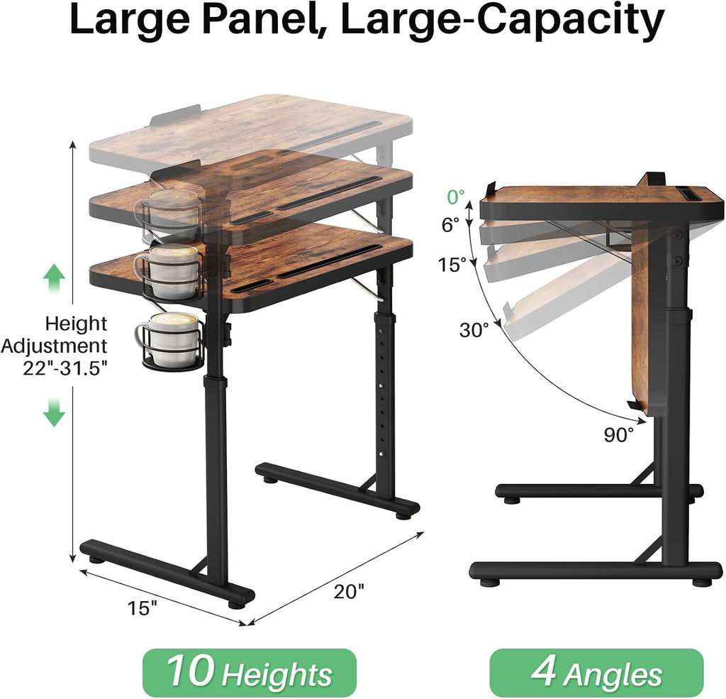 Kitstorack Large Adjustable TV Tray Table with Tilting Tabletop for Couch | Device slot, rotatable cup holder, magnetic edge stopper, folding design, for bed, laptop work, dining, gaming