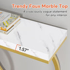 Tribesigns Gold Console Table, 55 inch Modern Entryway Table with Geometric Metal Frame, Faux Marble Narrow Long Sofa Table for Living Room, Entrance, Hallway, White and Gold