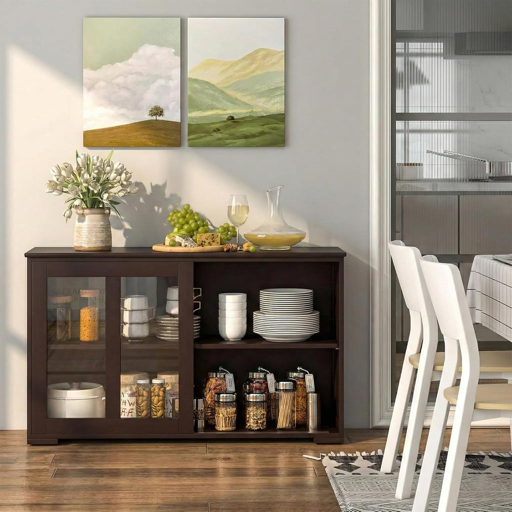 NAFORT Wooden Buffet Cabinet Sideboard with Sliding Doors, Kitchen Storage Console Table, Accent Coffee Bar with Adjustable Shelf for Living Room, Dining Room (Brown, 13" D x 42" W x 24.5" H)