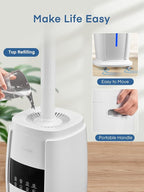 FOHERE 4.8Gal/18L Humidifier Large Room, Easy Top Fill Cool Mist Tower Humidifiers Quiet for Home, Indoor Plant, Commercial, Whole House Cover up to 1500ft², with Smart Humidity Sensor, Remote, White