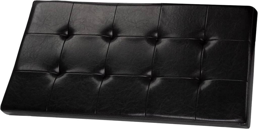 Lavish Home Storage Ottoman - 30-Inch Folding Faux Leather Footrest, Linen Chest, or Bench with Removable Bin for Living Room or Bedroom (Black)