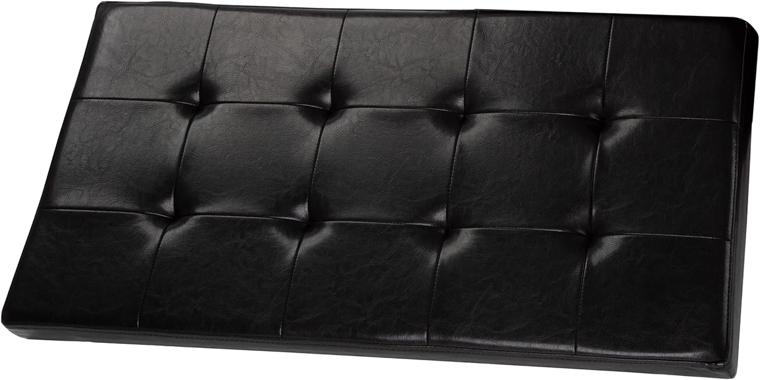 Lavish Home Storage Ottoman - 30-Inch Folding Faux Leather Footrest, Linen Chest, or Bench with Removable Bin for Living Room or Bedroom (Black)