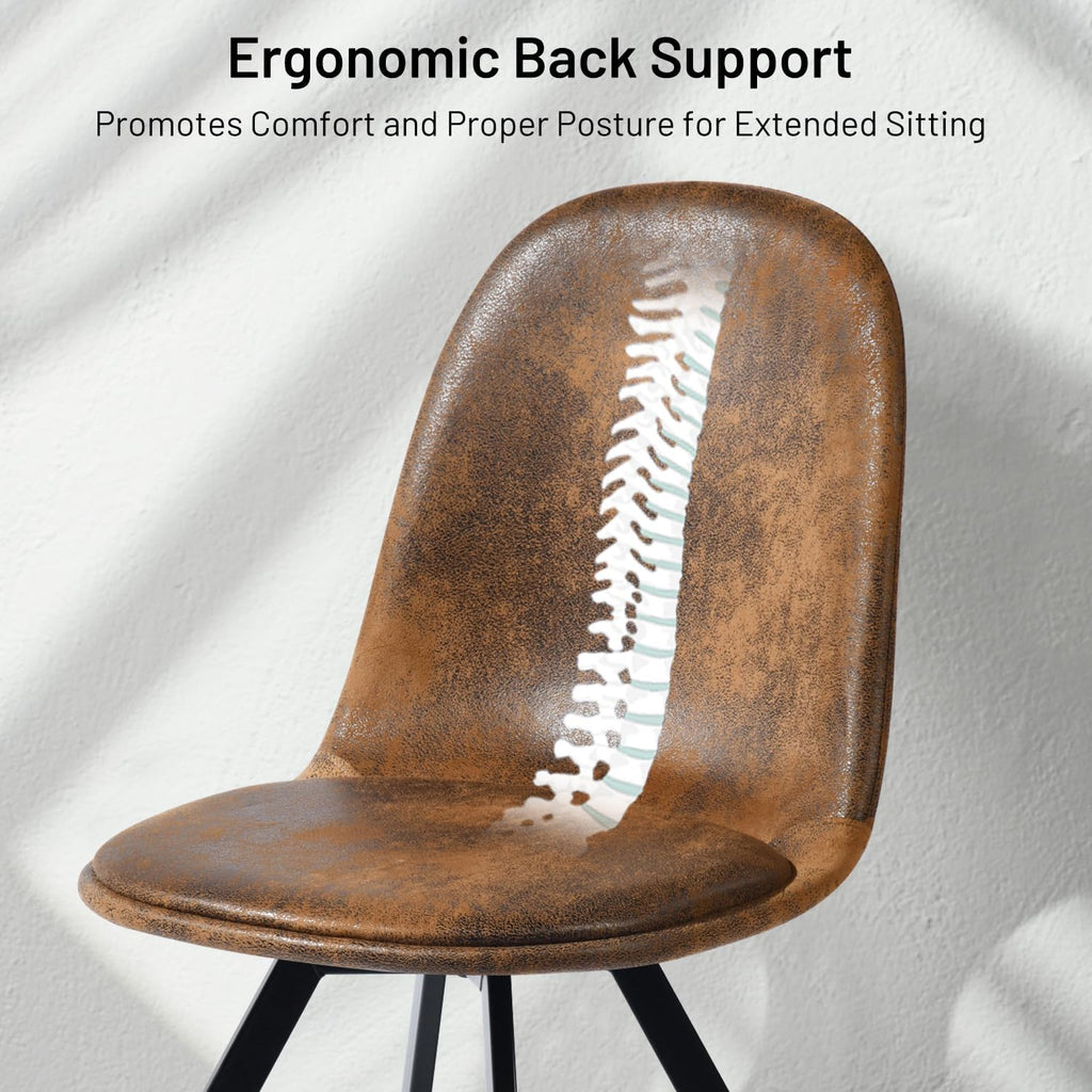 FurnitureR Set of 4 Swivel Suede Dining Chairs, Armless Mid-Back Upholstered Side Chairs with Padded Seat and Metal Legs, Comfortable Fabric Chair for Dining Room, Kitchen, Café, Restaurant – Brown