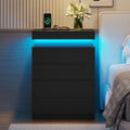 ADORNEVE Black Night Stand with Drawers and LED Lights | Bedside Table with Charging Station,Large Nightstand with Sliding Top,Modern End Side Table for Bedroom