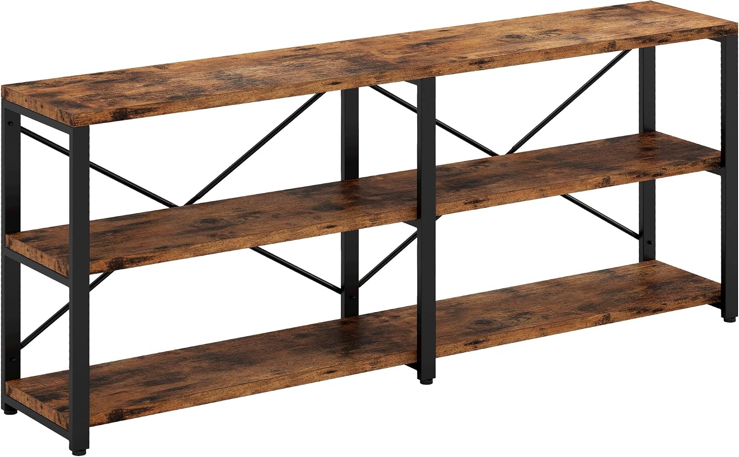 IRONCK Console Table, 3-Tier 70.8 in Entryway Table, Vintage Brown | Engineered wood shelves, 300 lb shelf. P2 MDF, X-bracing, adjustable feet. Anti-tip kit for entryways or living rooms.