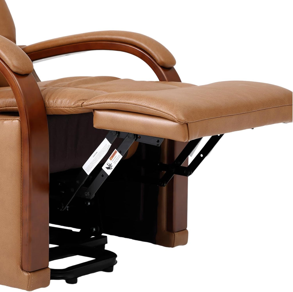 DYNOX Small Lift Chair Recliner with Heat and Massage, Dual Motor Power Lift Sofa for Elderly,Infinite Adjust for Back and Footrest,Side Pocket(9185,Genuine Leather,Camel