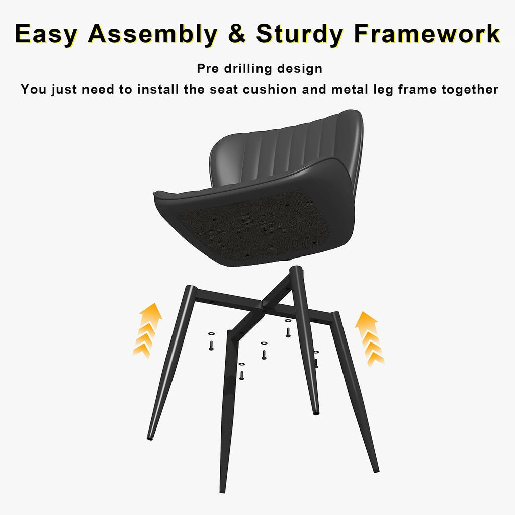 Dining Chairs Set of 6,Black Leather Dining Chair Upholstered,Kitchen Chair,Modern Dining Room Chairs with Black Metal Legs Frame for Restaurant,Dining Room,Cafe