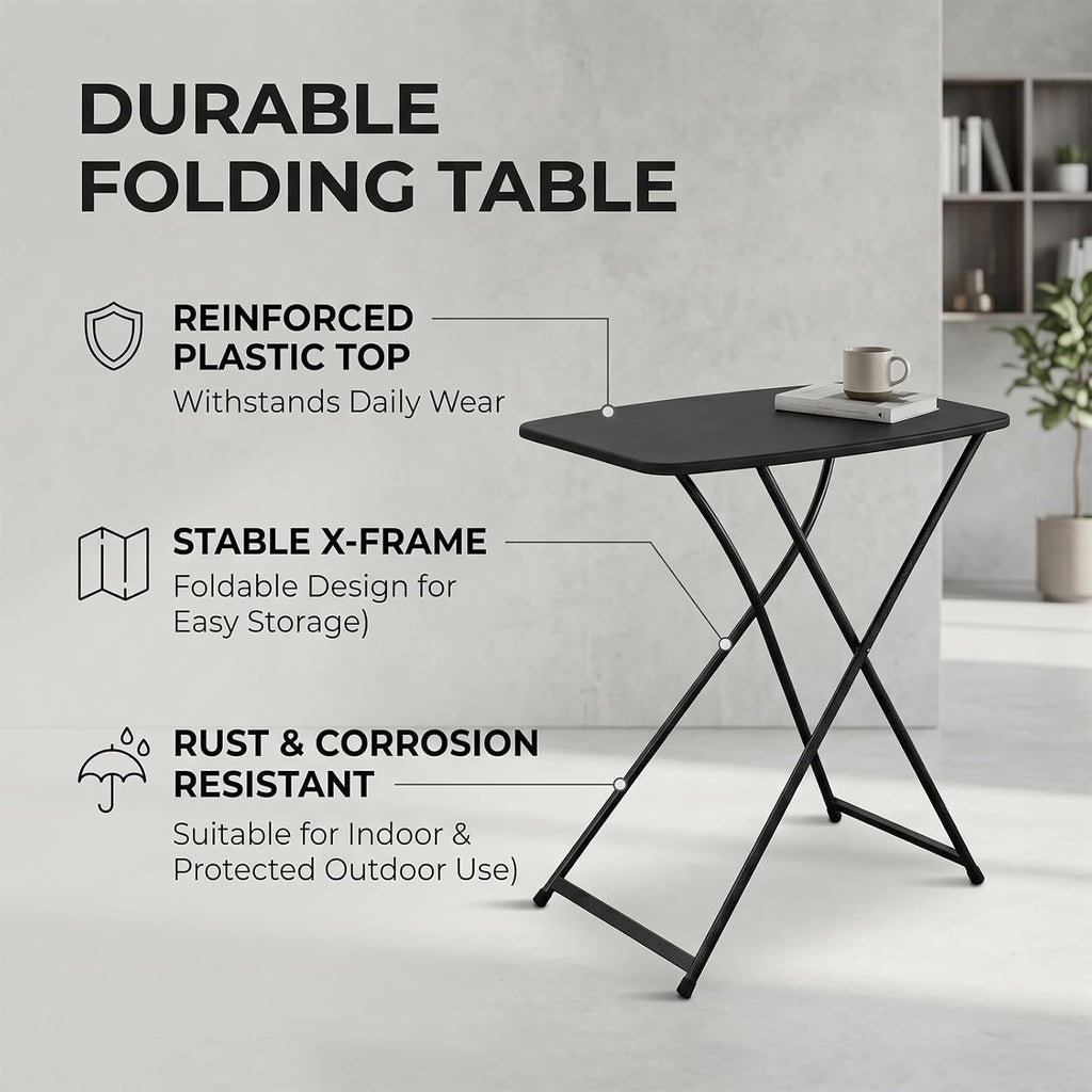 26 Inch Adjustable Height Personal Folding Table - Lightweight Portable Desk for Small Spaces, Dorm Room, TV Tray, Craft Table & Camping - Easy Fold Flat Storage, No Assembly Required, Black