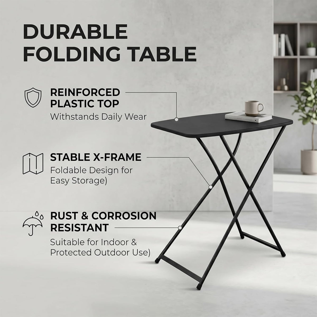 26 Inch Adjustable Height Personal Folding Table - Lightweight Portable Desk for Small Spaces, Dorm Room, TV Tray, Craft Table & Camping - Easy Fold Flat Storage, No Assembly Required, Black