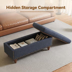 42'' End of Bed Storage Bench with Dual-Surface Lid, Upholstered Ottoman with Hidden Storage, Chenille Bench Seating with Wood Panel Seat for Entryway,Living Room,Bedroom-Blue