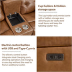 CANMOV Genuine Leather Power Recliner Loveseat, 2 Seat Loveseat Reclining Sofa with Storage Console,Hidden Cup Holders,Modern Electric Recliner Couch Set for Living Room, Bedroom,Brown