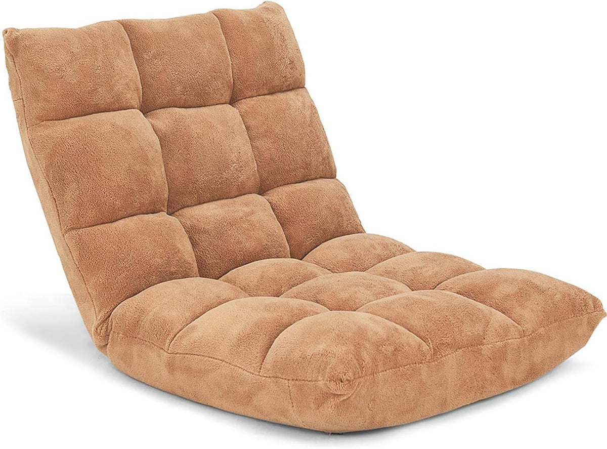 Giantex Folding Floor Chair with Back Support, 14 Adjustable Position, Padded Sleeper Bed, Couch Recliner, Gaming Floor Chairs for Adults, Meditation, Living Room (TAN)