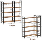 INNOD 65" X 50" Straight Wide 5 Tier Bookshelf with LED Light, L Shaped Bookcase with Adjustable Feet, Corner Book Case with 10 Open Shelves, Shelf Unit Display Shelf for Living Room, Home Office