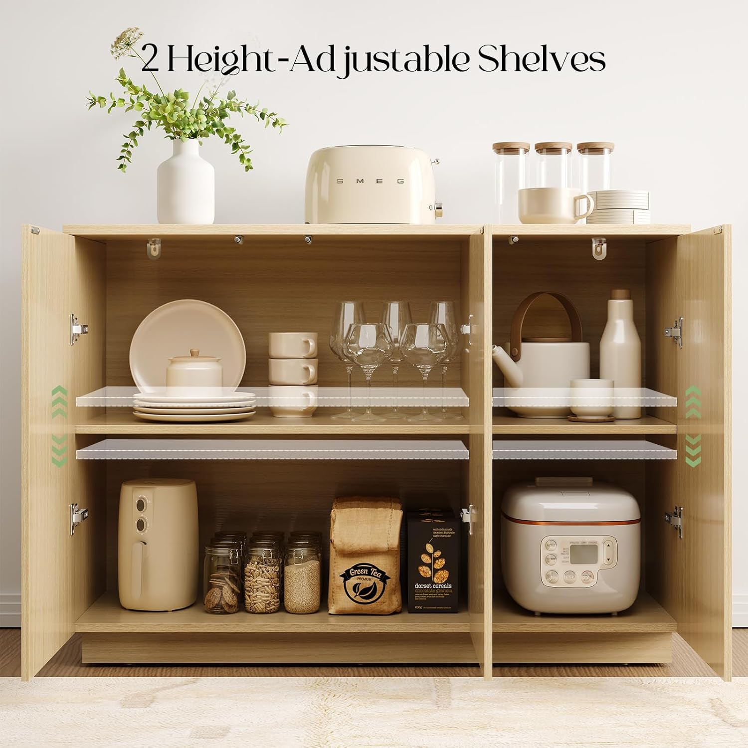 Sideboard Buffet Cabinet with Storage - 47" Fluted Coffee Bar Cabinets Credenza with Adjustable Shelves, Accent Buffets & Sideboards Console, Wood Side Board for Living Room, Kitchen, Entryway