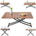 Multifunctional Height-Adjustable Folding Table - Coffee to Dining Transformer, Wooden Top & Metal Legs, Modern for Small Spaces (Kitchen/Living) (Walnut)