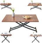 Multifunctional Height-Adjustable Folding Table - Coffee to Dining Transformer, Wooden Top & Metal Legs, Modern for Small Spaces (Kitchen/Living) (Walnut)