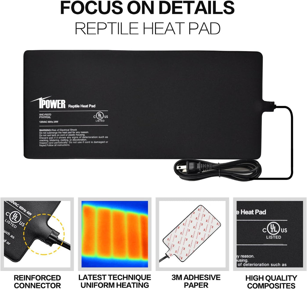 iPower 8 by 18-Inch 24W Reptile Heat Mat, Under Tank Warmer Terrarium Heat Pad for Turtles Lizards Frogs and Other Small Animals, Multi Sizes