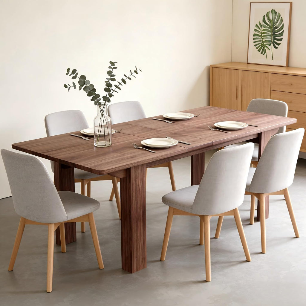55" to 86" Expandable Dining Table with Slide-Out Leaf for 6 10 People, Modern Rectangular Dining Room Table, Wooden Extendable Kitchen Table for Office Living Room,Brown