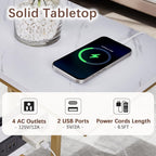 VECELO C-Shaped End Side Table Set of 2, with Charging Station & Two USB Ports and Outlets for Living Room, Bedroom, with Adjustable Feet for Couch/Sofa, Bedside, Small Spaces， Gold
