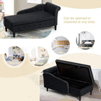 Chaise Lounge with Right Armrest & Lumbar Pillow,Button Tufted Lounge Sofa with Storage,Lounge Chair Indoor,Modern Upholstered Velvet Lounge Chair for Bedroom, Living Room and Office,Black
