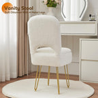 BRIAN & DANY Vanity Chair with Storage and Folding Back, Faux Fur Square Storage Chair, Vanity Stool Chair with 4 Metal Legs for Bedroom, Living Room and Makeup Stations, 13.4"x 15"x 30", White