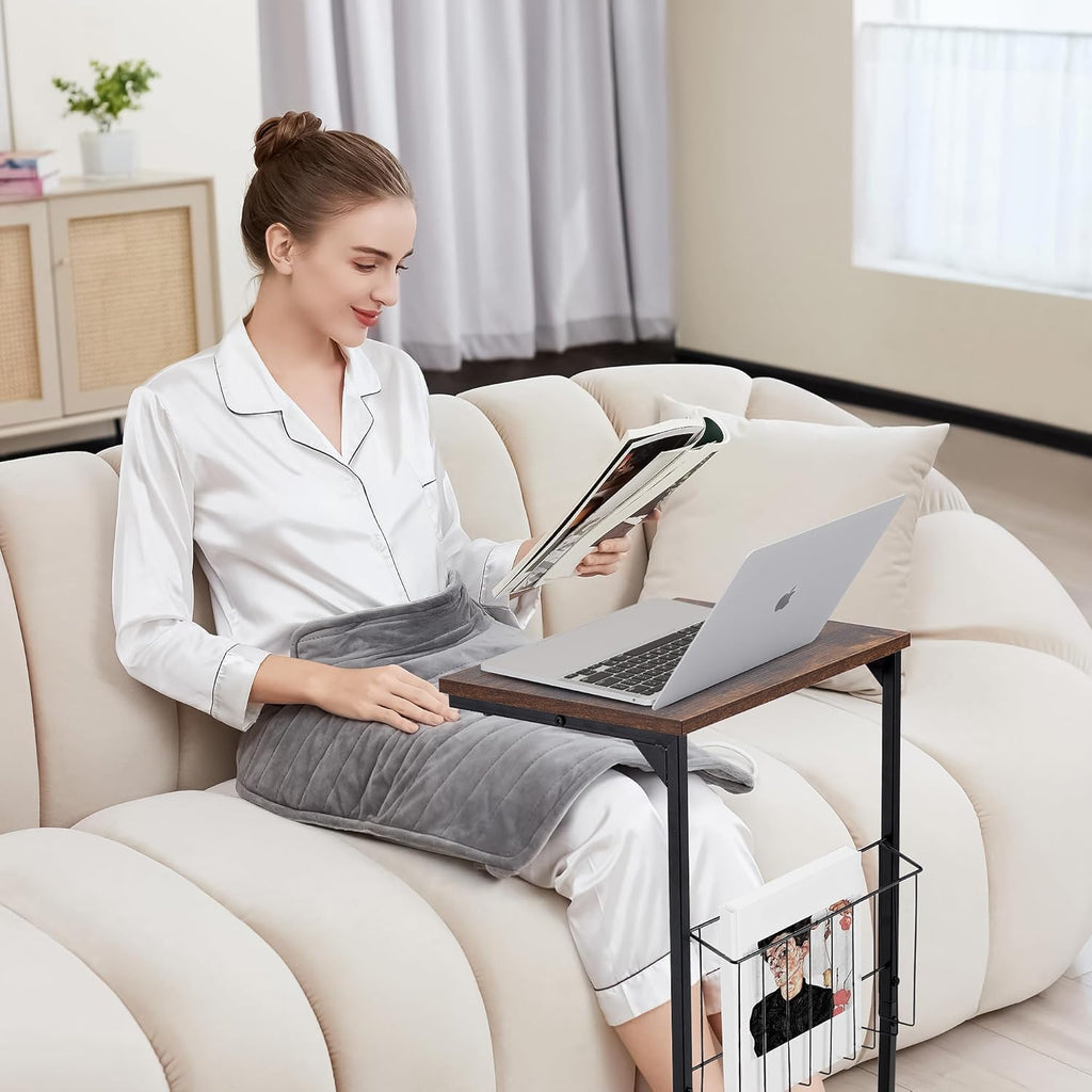 HOMREST End Table, Small Narrow Sofa Table for Couch and Recliner,C Shaped Side Table with Metal Storage Frame,Stable Coffee Tables for Living Room, Bedroom, Bedside,Wooden Desktop (Rustic Brown)