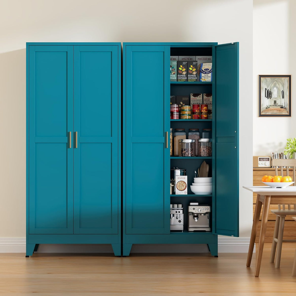71” Tall Metal Kitchen Pantry Cabinet, Kitchen Storage Cabinets, Steel Cupboard with 2Doors and 4 Adjustable Shelves for Dining Room, Bathroom, Living Room