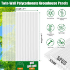 Polycarbonate Greenhouse Panels 5 Pack 4' x 2' x 0.24" Twin-Wall UV-Protected All Weather Plastic Roof Panel Clear Replacement Sheets for Garden Fences, Furniture DIY,Outdoor Roofing