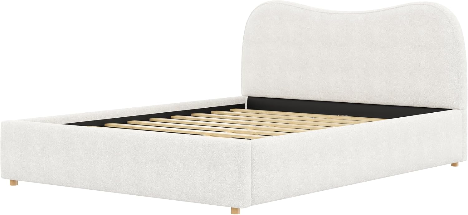 SOFTSEA Queen Size Cloud Bed Frame with Headboard, Boucle Upholstered Platform Bed Frame with Soft Rounded Corners, Wood Slat Support, No Box Spring Needed, Noise-Free, White