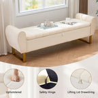 67'' King Size End of Bed Storage Bench for Bedroom, Bedroom Benches for Foot of Bed King with Gold Legs, Storage Ottoman Bench with Storage for Bedroom, Velvet Beige