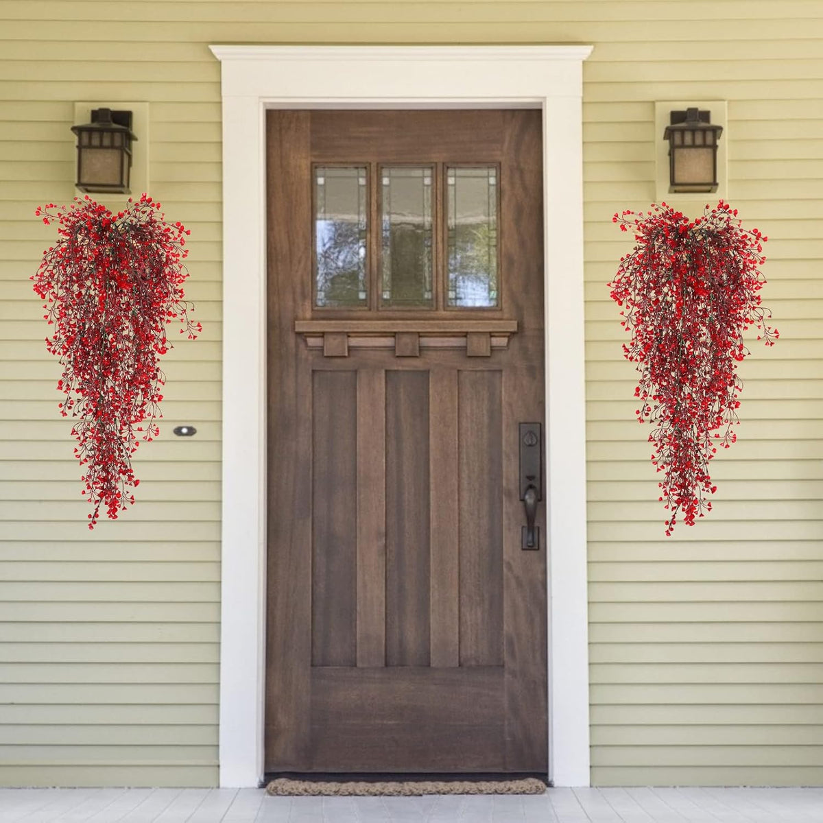 RECUTMS Vine Plant Fake 4 Pcs Ferns Artificial Plants Large Faux Hanging Plant Artificial Hanging Plants Wall Plants Fake Ivy Room Decor Home Garden Wedding Party Indoor Outdoor Decorations(Red 4P)