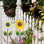 2Pack Garden Wind Spinners,Metal Wind Sculptures Outdoor Windmill Flower Pinwheel Decorations for Yard Lawn Patio Decor(Yellow and White)