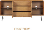 NTC MOSSIC Modern Large Sideboard with 2 Doors 3 Drawers, Natural Rattan Storage Cabinet, Buffet with Metal Legs, Boho Accent Cabinet for Living Room, and Entryway, Effortless Assembly, Teak Look