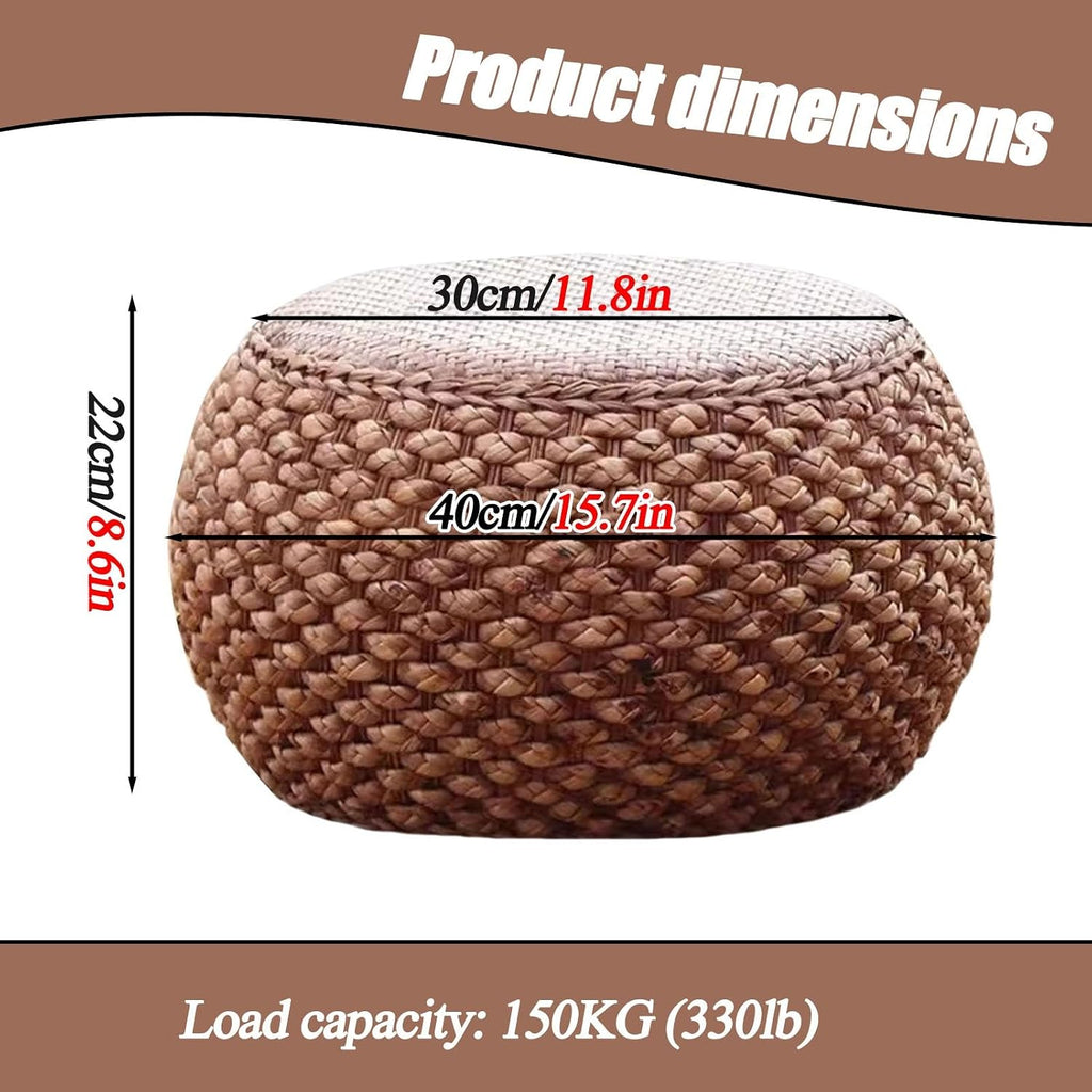 Small Round Ottoman Footrest Stool with Cushion Boho Decorative Accent Seat for Living Room Entryway Footrest Pouf Hand Knitted(22cm/8.6in)