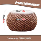 Small Round Ottoman Footrest Stool with Cushion Boho Decorative Accent Seat for Living Room Entryway Footrest Pouf Hand Knitted(22cm/8.6in)