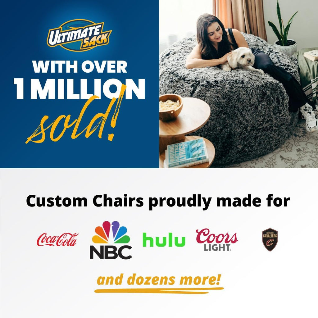 Ultimate Sack 5000 5-Foot Bean Bag Chair, Cloud Fur Cover – Oversized Foam Lounger, Floor Seat, Small Sofa, or Couch Bed for Living Area, Gaming Room, or Reading Lounge