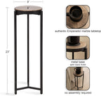Kate and Laurel Aguilar Modern Round Drink Table, 9 x 9 x 23, Emperador Brown Marble and Black, Genuine Marble Accent Table for Use as Indoor Plant Stand or Pedestal Martini Table
