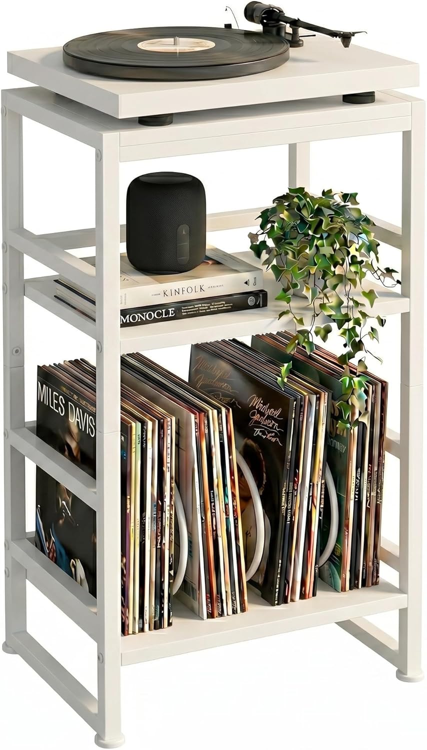 Record Player Stand,3-Tier Record Player Table with U-Shaped Vinyl Storage Up to 120 Albums,28" H End Table Turntable Stand with Storage,Record Table Vinyl for Living Room Bedroom