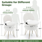 Korser Vanity Stool Chair with Storage and Folding Back, 13"x13"x27.6" Round Faux Fur Comfy Ottoman, 4 Metal Legs with Anti-Slip Feet, Makeup Chair for Living Room, Bedroom, Dressing Room