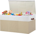 Extra Large Toy Storage Box with Lid,Toy Chest Bin Basket with Dividers | Sturdy Toy Organizer Bin for Kids, Boys, Girls, Nursery, Closet, Bedroom, Playroom 35.5"x17" x17" (Beige and White)