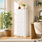 POWERSTONE 6-Drawer Storage Cabinet, 53 Inch Tall Wooden File Cabinet with Metal Pull Handles, Multi-Functional Office Supplies Organizer for Home Office, Living Room, Hallway, Entryway, White