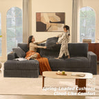 GOSUHI 113" L-Shaped Cloud Couch, Modular Sectional, Deep Seats, Grey | Pocket Spring Cushions, Oversized 3-Seater, Left Facing Chaise, Corduroy Upholstery Couches for Living Room