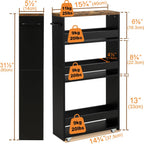 TEAMIX Slim Rolling Storage Cart, Wood 4-Tier Narrow Kitchen/Laundry Cart