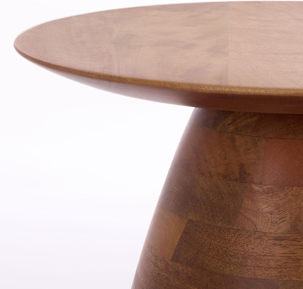 SAFAVIEH Home Collection - Karu Solid Wood Pedestal Accent Table in Walnut Brown Finish, Round Top Design, Fully Assembled (ACC3224A)