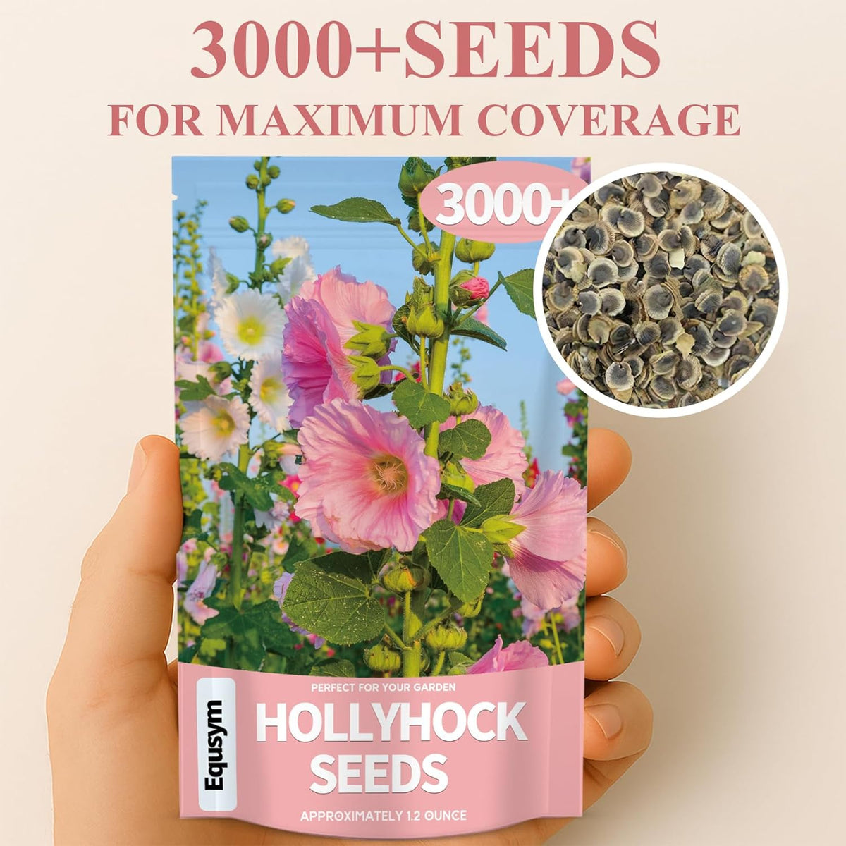 Hollyhock Seeds 3000+ Bulk Pack - Mixed-Color Perennial Blooms, Attracts Pollinators, Easy to Grow, Tall Garden Beauty - Perfect for Outdoor Landscaping, Backyard Shade, and Cottage Flower Gardens
