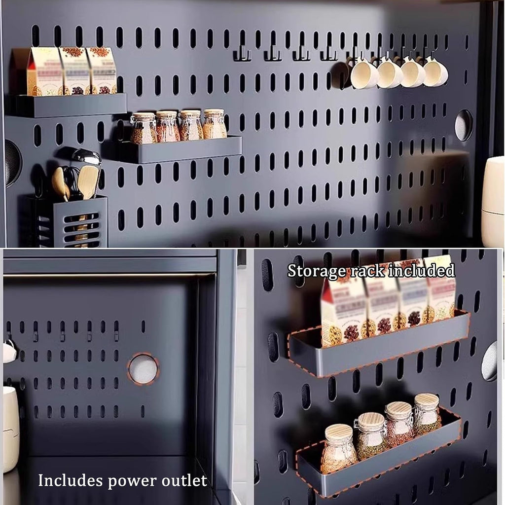 JKGHK Kitchen Pantry Cabinet Storage with Microwave Shelf, Kitchen Cabinet Storage with Acrylic Doors, Steel Buffet Cabinets with Pegboard, Coffee Bars with Adjustable Feet(Gray,31x72in)