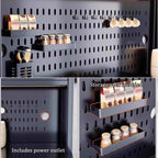 JKGHK Kitchen Pantry Cabinet Storage with Microwave Shelf, Kitchen Cabinet Storage with Acrylic Doors, Steel Buffet Cabinets with Pegboard, Coffee Bars with Adjustable Feet(Gray,31x72in)