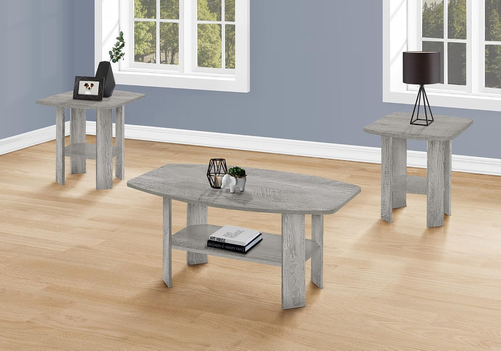 3-Piece Grey Laminate Table Set for Living Room with Particle Board | industrial grey wood-look tables for modern living spaces