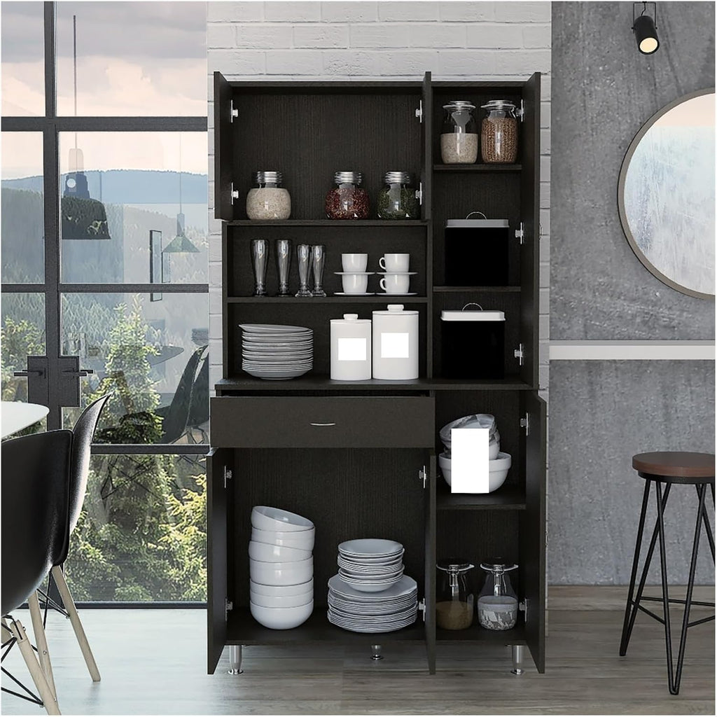 90 Kitchen Pantry, One Drawer, Multiple Cabinets, Two Open Shelves,for use in Restaurants